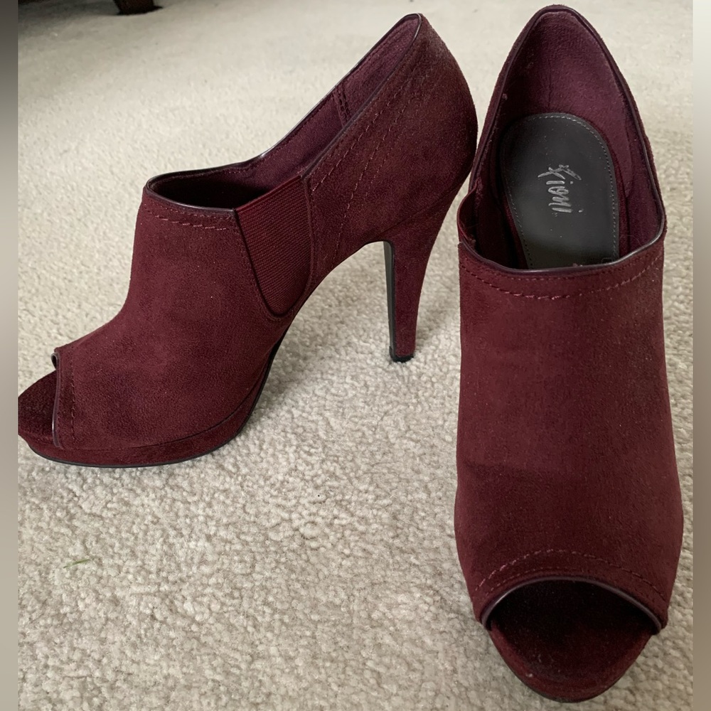 Burgundy Suede Peep Toe Heels
